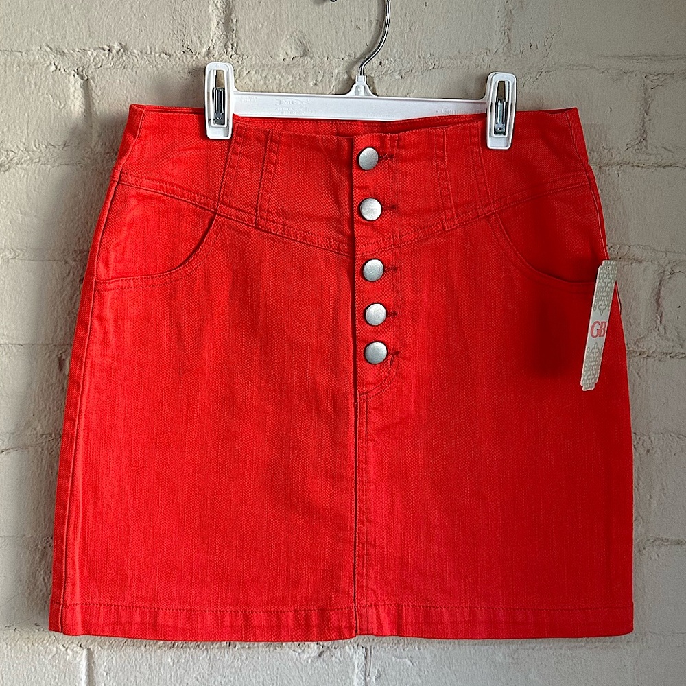 Gianni Bini size 9 orange red spring summer button up mini skirt NWT